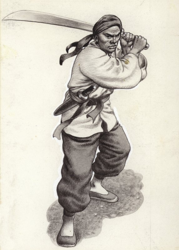 Kinesisk bokserkriger (gouache på papir) af Pat (1907-95) Nicolle