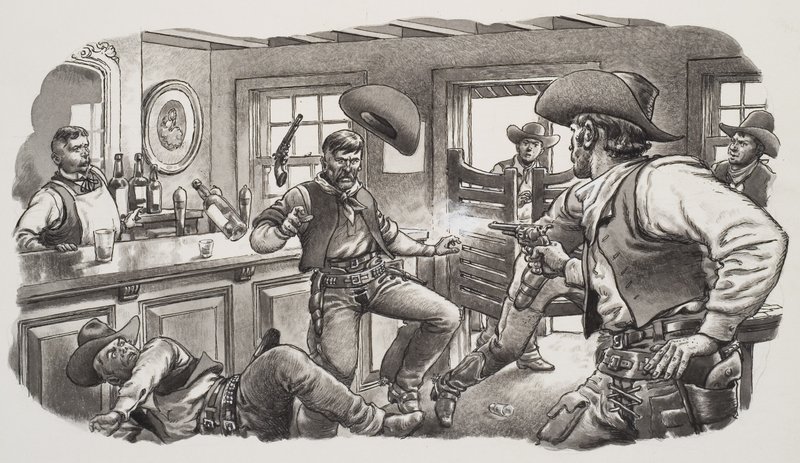 Cowboys of Oregon (gouache på papir) af Pat (1907-95) Nicolle