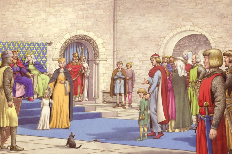 Henrik III blev gift med Margaret af Frankrig, da han kun var fem år (gouache på papir) af Pat (1907-95) Nicolle