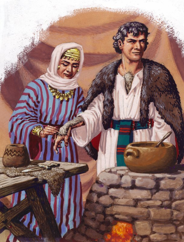 Jocob bliver forklædt af sin mor (gouache på papir) af Pat (1907-95) Nicolle
