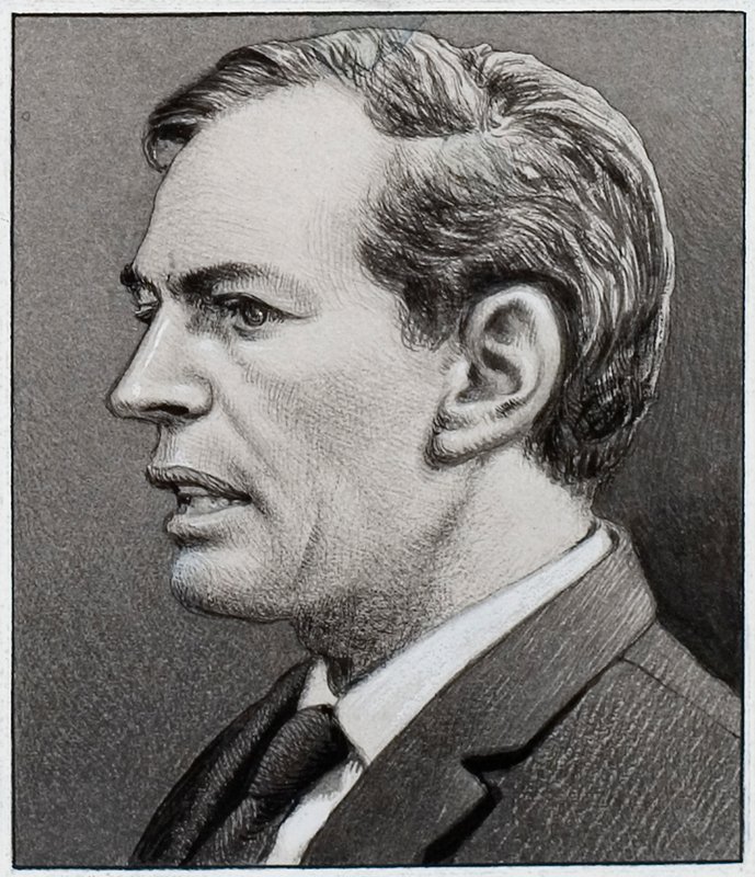 Professor Christiaan Barnard (gouache på papir) af Pat (1907-95) Nicolle