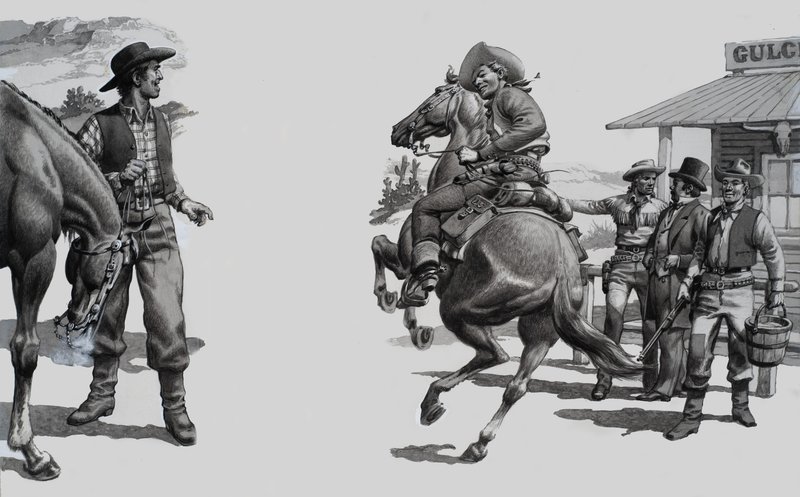 Uidentificeret western-scene af Pat (1907-95) Nicolle