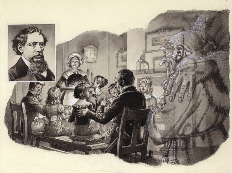 Et juleeventyr af Charles Dickens (gouache på papir) af Pat (1907 95) Nicolle