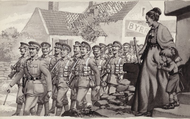 Britiske soldater marcherer (gouache på papir) af Pat (1907 95) Nicolle