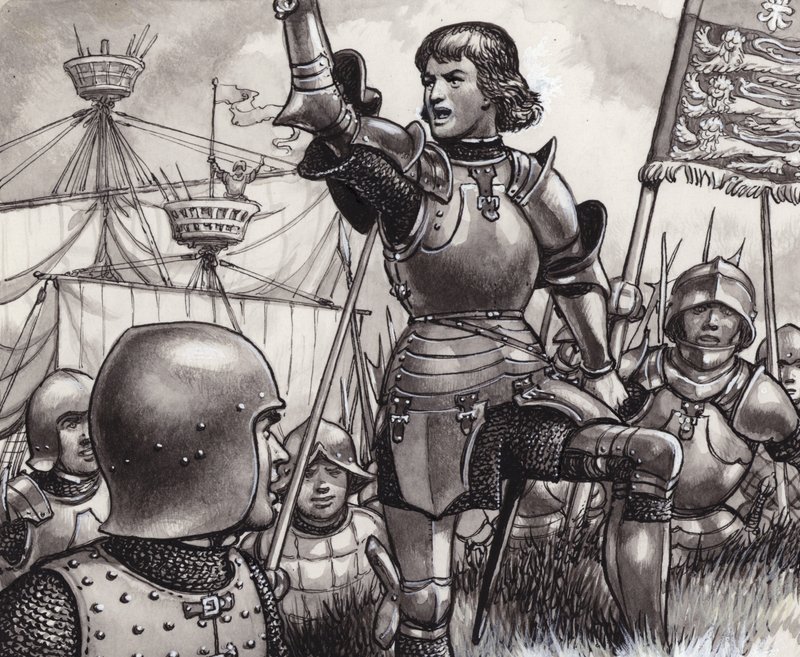 Edward, jarl af March, lander ved Ravenspur i 1471 (gouache på papir) af Pat (1907-95) Nicolle