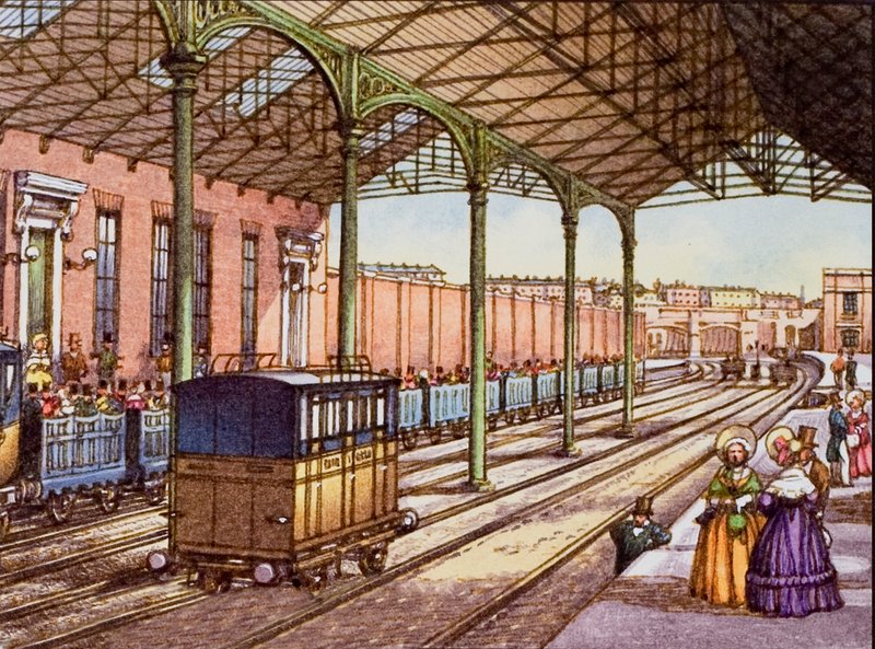 Euston Station i 1837 af Pat (1907 95) Nicolle