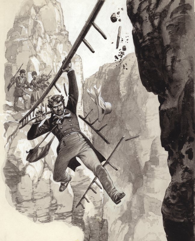 Henry Creswicke Rawlinson ved Behistun (gouache på papir) af Pat (1907 95) Nicolle