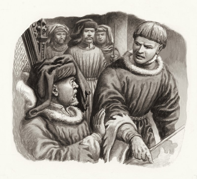 Kong Henrik IV og prins Hal (gouache på papir) af Pat (1907-95) Nicolle