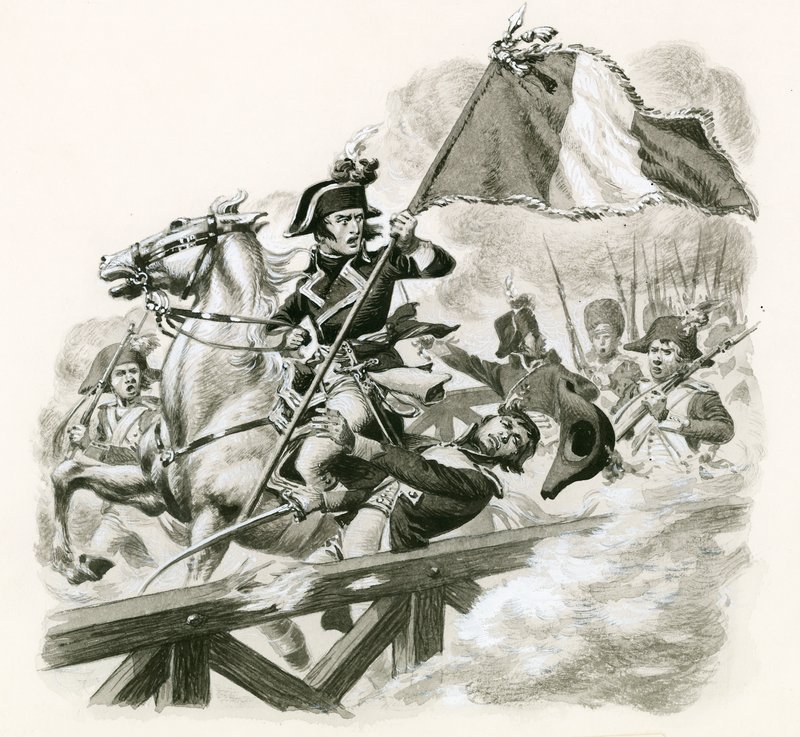 Napoleon fører sin hær over broen ved Lodi af Pat (1907 95) Nicolle
