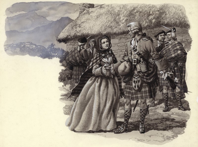 Prins Charles Stuart, den unge prætendent, og Flora Macdonald (gouache på papir) af Pat (1907 95) Nicolle