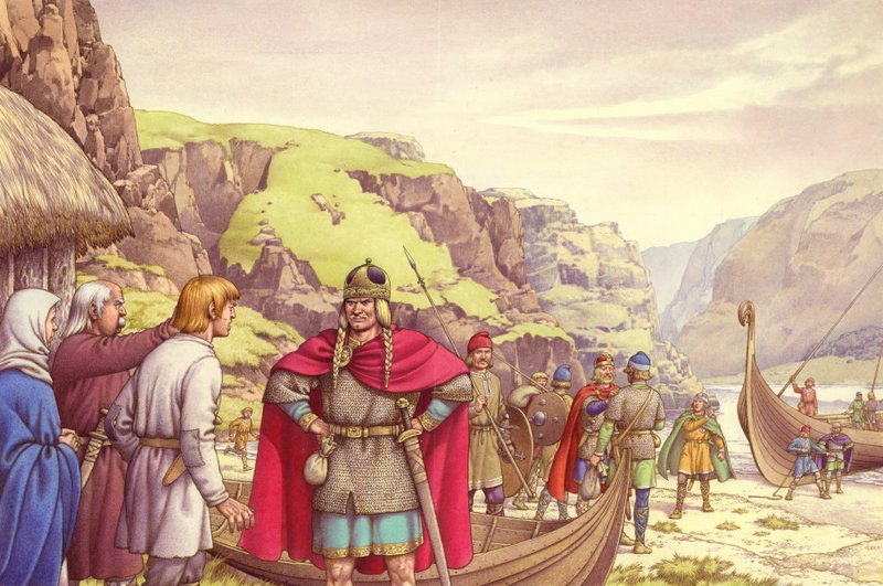 Ragnar Lodbrok, en af de første vikinger, der plyndrede Storbritannien (gouache på papir) af Pat (1907 95) Nicolle