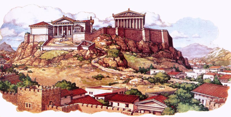 Akropolis, eller Athens gamle citadel, som det så ud i det 5. århundrede af Pat (1907 95) Nicolle