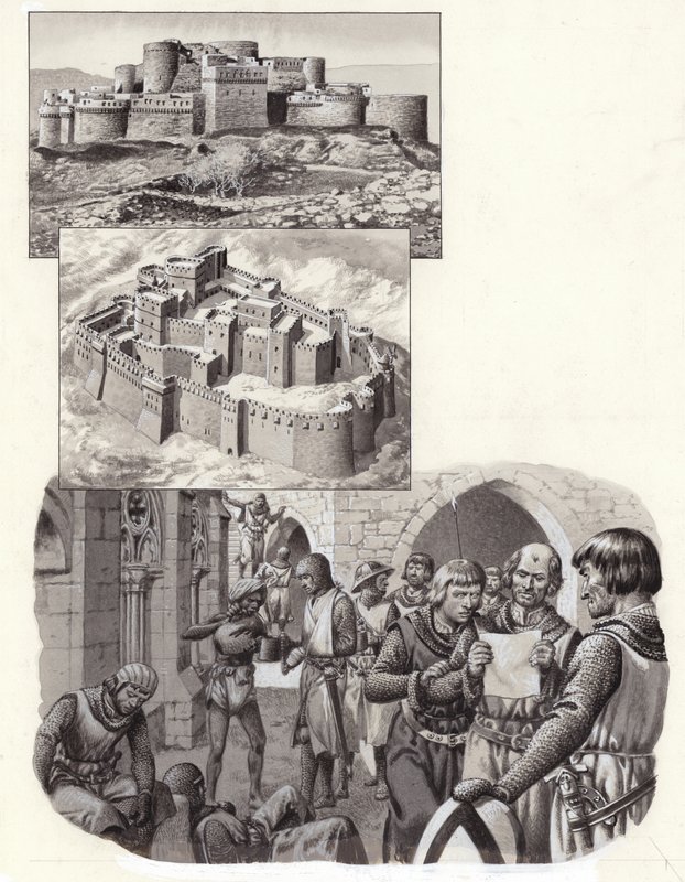 Fæstningen Krak des Chevaliers (gouache på papir) af Pat (1907 95) Nicolle