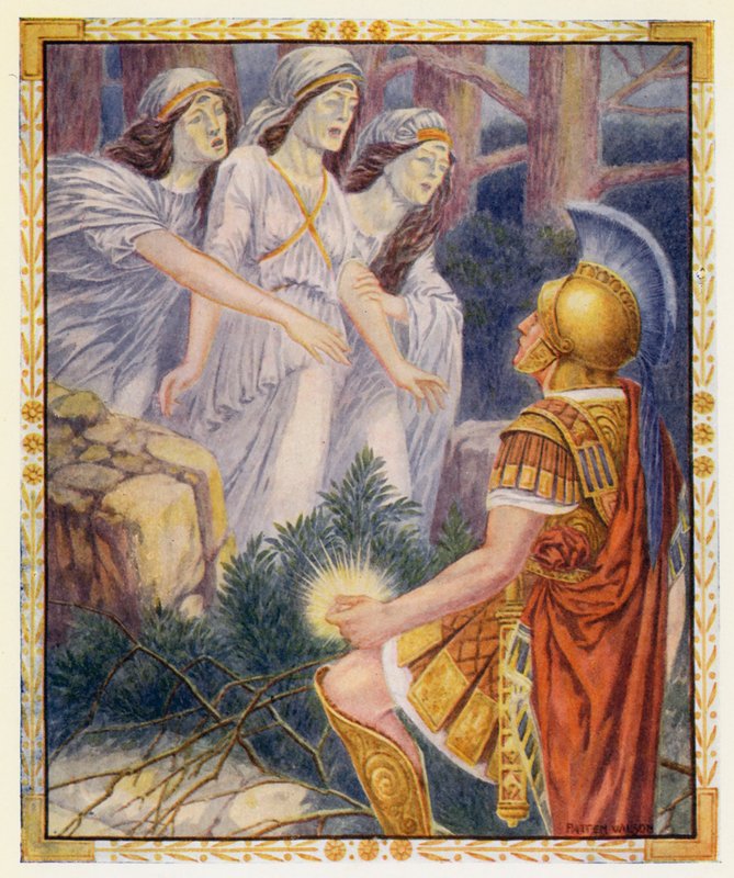 Perseus og de tre grå kvinder (farvelitografi) af Patten (after) Wilson