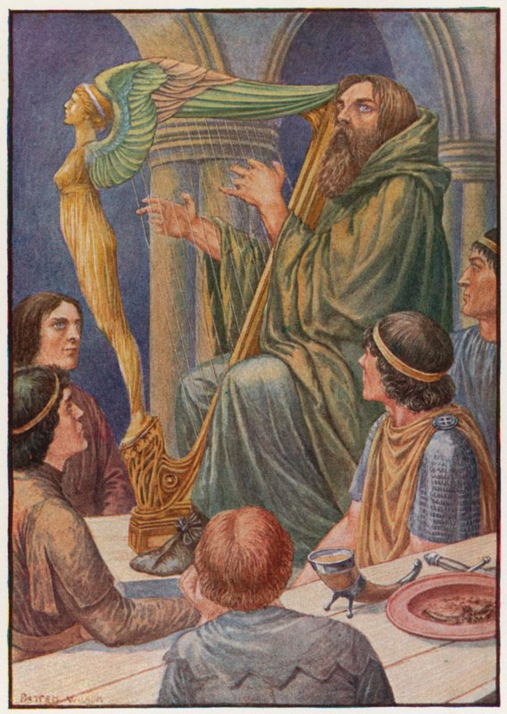 Dagdaen ville tage sin harpe og slå et par akkorder (farve litho) af Patten Wilson