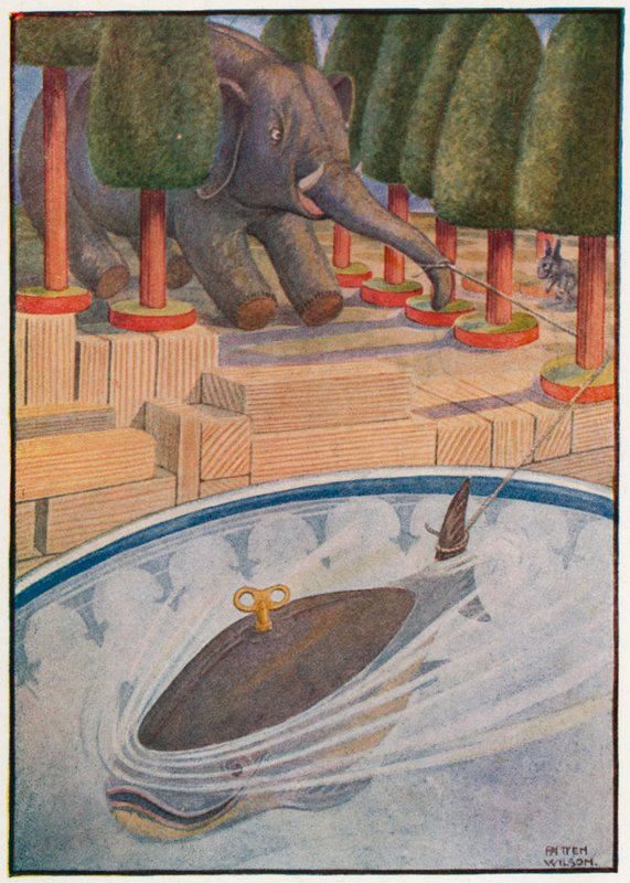 Hvalen begyndte at trække, og elefanten begyndte at trække (farve litho) af Patten Wilson