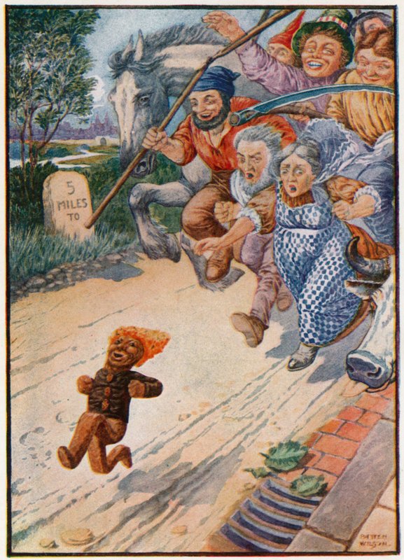 "Du kan ikke fange mig, jeg er honningkagemanden!" (farve litho) af Patten Wilson