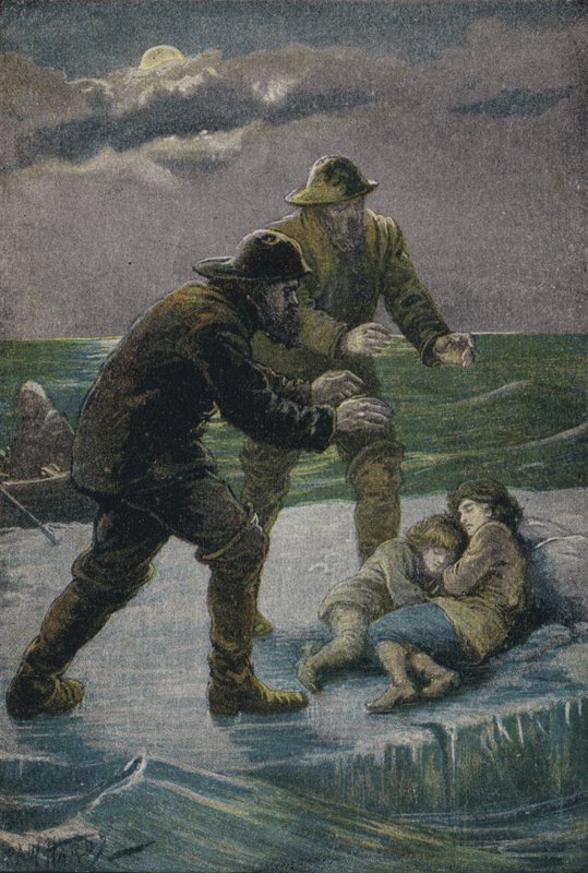 Redning af to børn fra en flydende isflage, 1831 af Paul Hardy