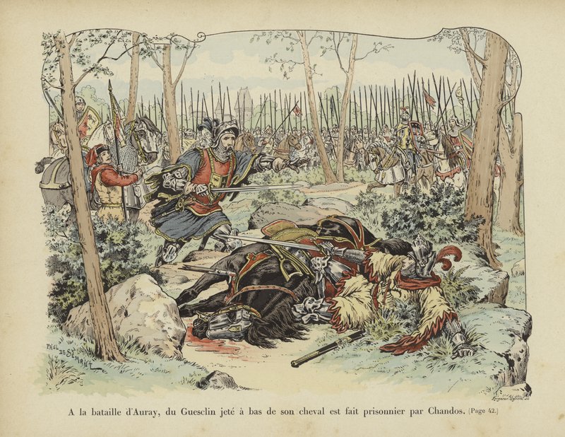 Bertrand du Guesclin kastet af sin hest og fanget af Sir John Chandos, Slaget ved Auray, 1364 af Paul de Semant