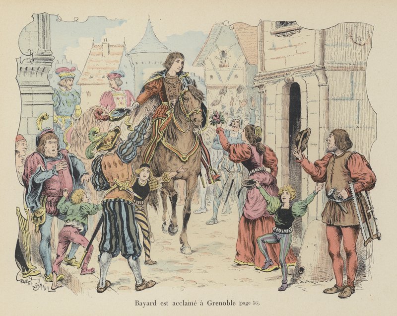 Chevalier de Bayard blev hyldet ved sin ankomst til Grenoble, Frankrig af Paul de Semant