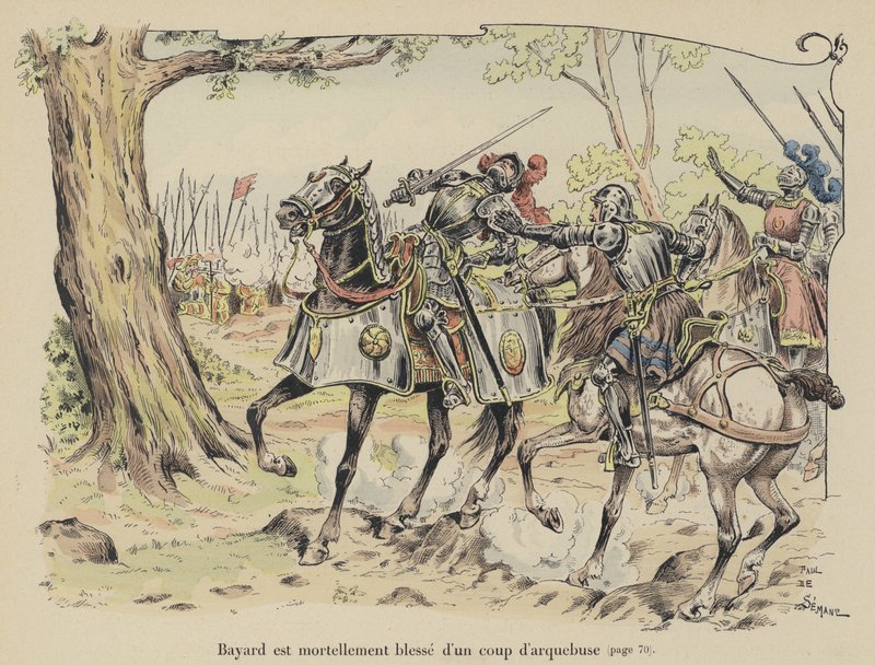 Chevalier de Bayard dødeligt såret af en arkebusbold i slaget ved Sesia, Italien, 1524 af Paul de Semant