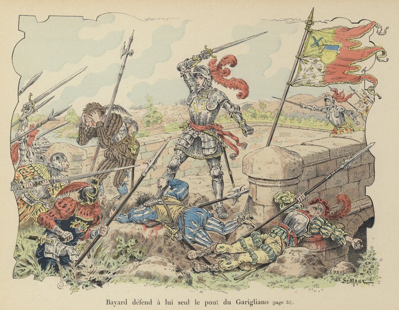 Chevalier de Bayard forsvarer på egen hånd Gariglianos bro mod spanierne, Italien, 1503 af Paul de Semant