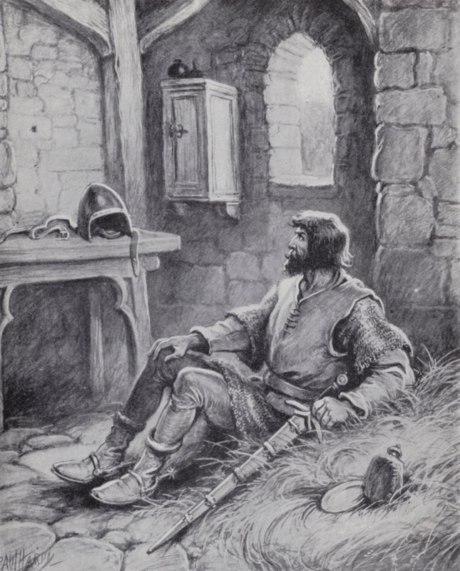 Robert the Bruce med edderkoppen, der inspirerede ham til igen at prøve at besejre englænderne (litho) af Paul (after) Hardy