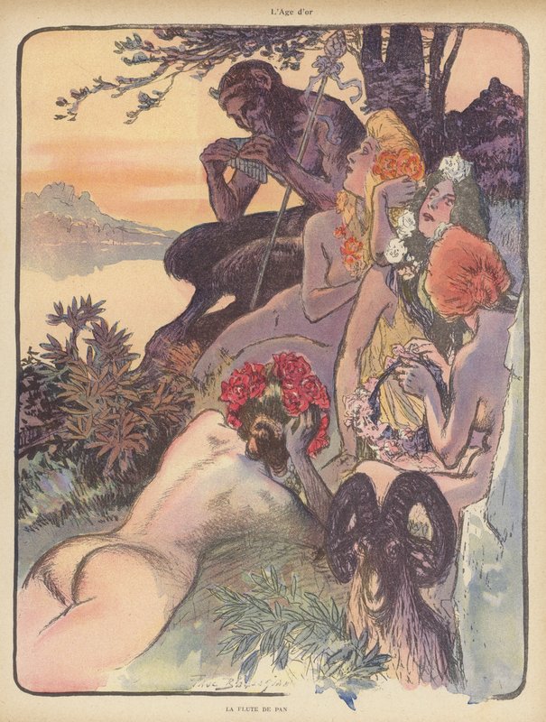 The Golden Age: the Pipes of Pan (farve litho) af Paul Balluriau
