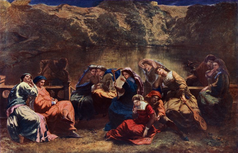 Den syvende dag af Decameron (farve litho) af Paul Falconer Poole