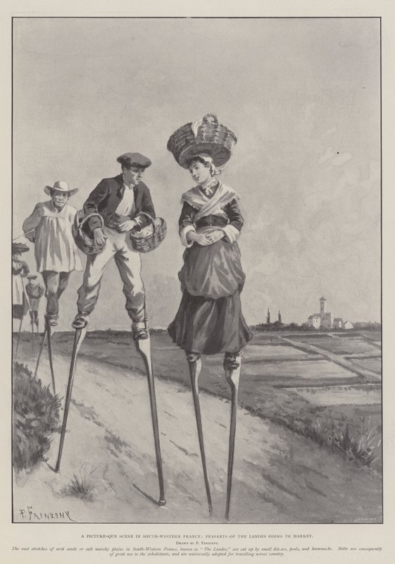 En malerisk scene i det sydvestlige Frankrig, bønder fra Landes på vej til markedet af Paul Frenzeny