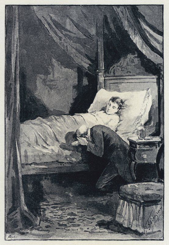 Illustration til Anna Karenina: Karenina i Annas kammer under sin sygdom (litho) af Paul Frenzeny