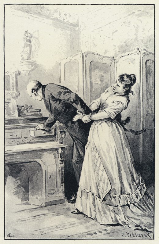 Illustration til Anna Karenina: Karenina tager sin kones breve i besiddelse (litho) af Paul Frenzeny