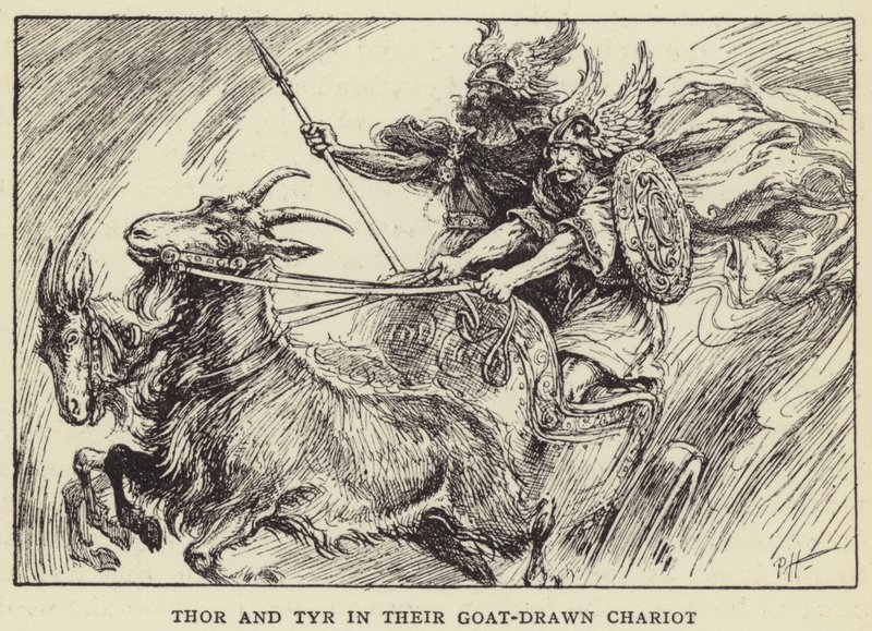 Thor og Tyr i deres gedetrukne vogn af Paul Hardy
