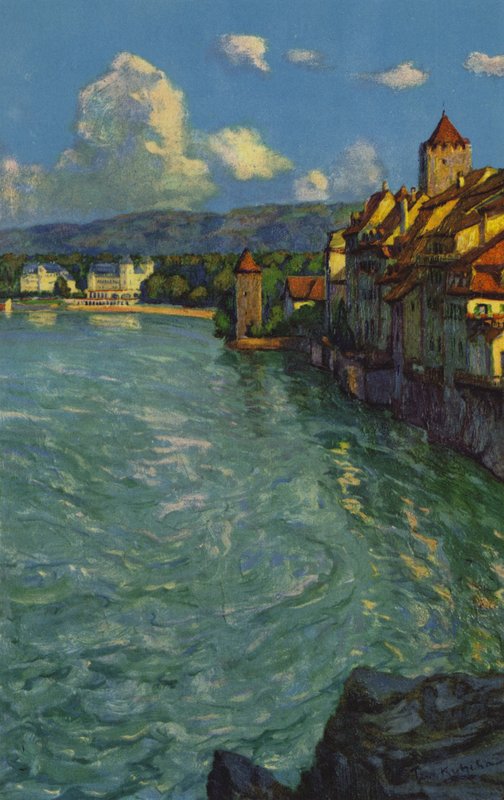 Schweiziske kurbade: Rheinfelden (farve litho) af Paul Kutscha
