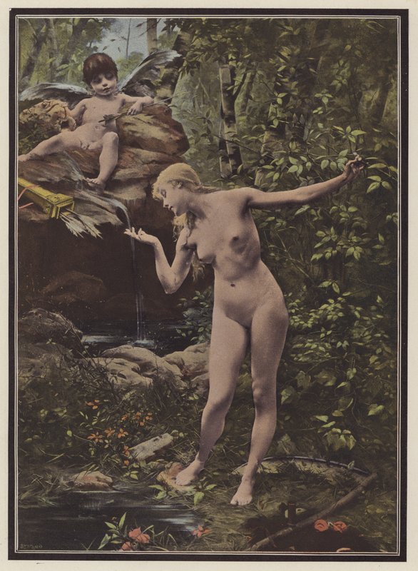 Ungdommens springvand (farve litho) af Paul Quinsac