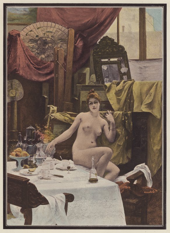 Kvinde i en kunstners atelier (farve litho) af Paul Quinsac