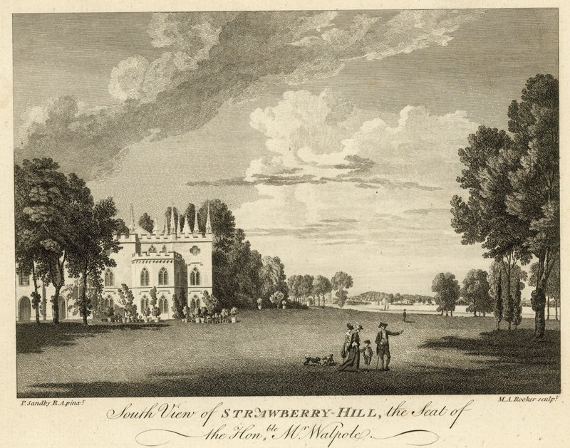 Sydlig udsigt over Strawberry Hill, Twickenham, London, sæde for den ærede Horace Walpole af Paul Sandby