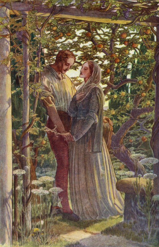 The Tempest af William Shakespeare, Act III, Scene 2 (farve litho) af Paul Vincent Woodroffe