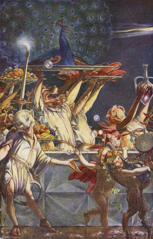 The Tempest af William Shakespeare, Act III, Scene 3 (farve litho) af Paul Vincent Woodroffe