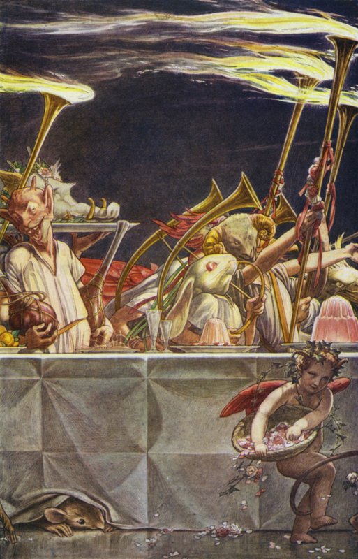 The Tempest af William Shakespeare, Act III, Scene 3 (farve litho) af Paul Vincent Woodroffe