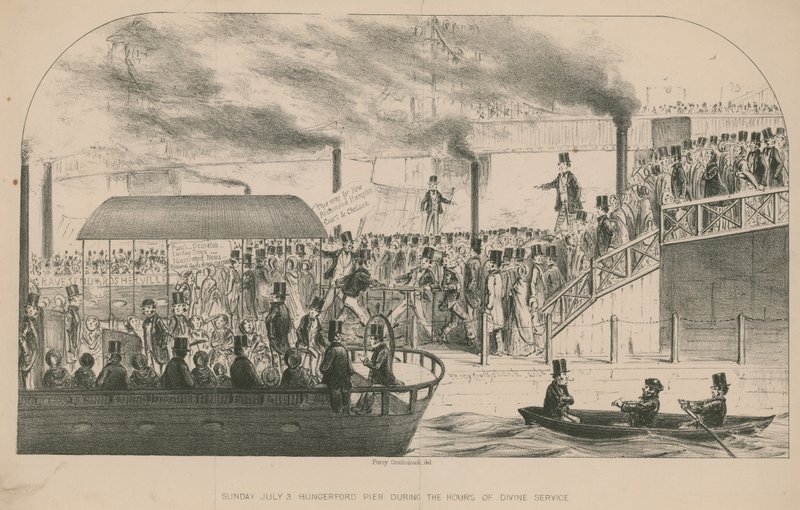Hungerford Pier under gudstjenestens timer af Percy Cruikshank