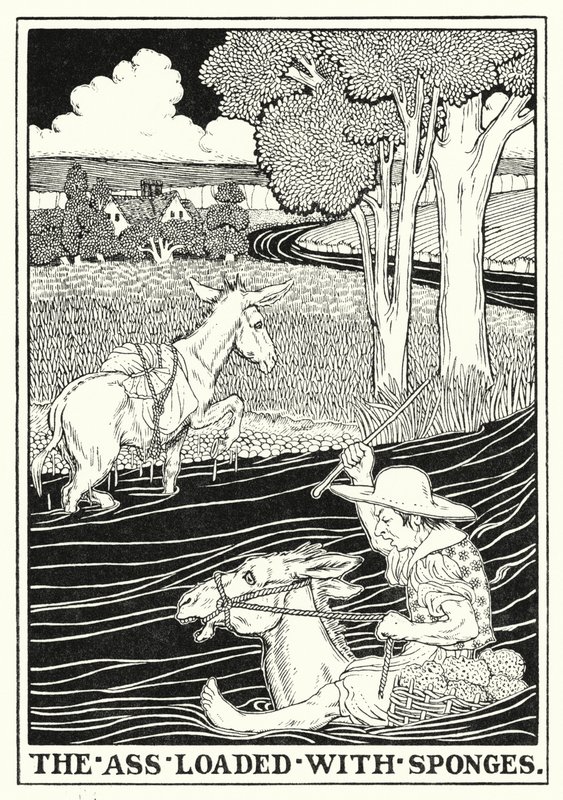 Fables of La Fontaine: Æselen fyldt med svampe (litho) af Percy James Billinghurst