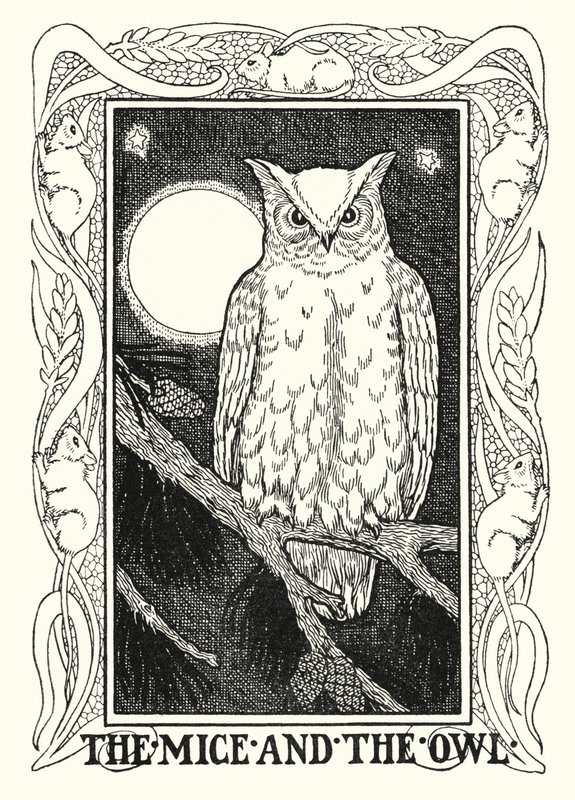 Fabler fra La Fontaine: Musene og uglen (litho) af Percy James Billinghurst
