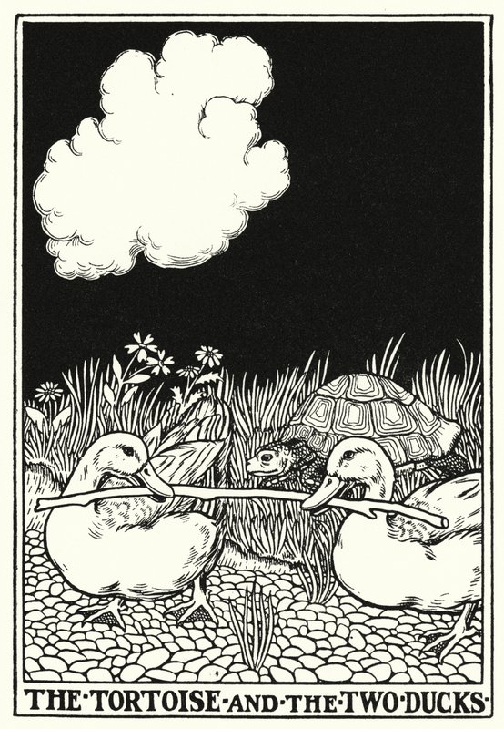 Fables of La Fontaine: Skildpadden og de to ænder (litho) af Percy James Billinghurst
