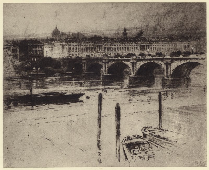 Waterloo Bridge (litho) af Percy Robertson
