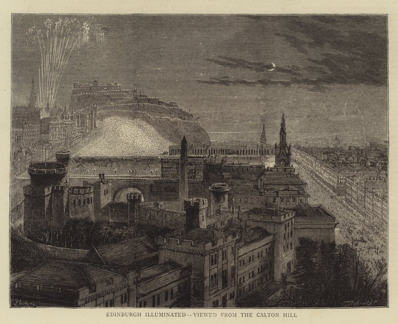 Edinburgh Illuminated, set fra Calton Hill af Percy William Justyne