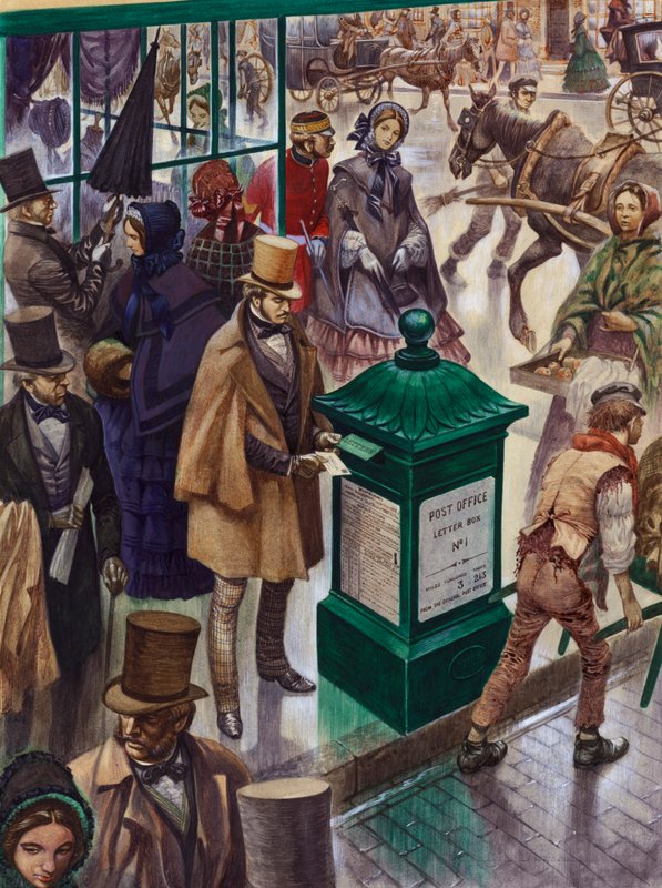 Postning af et brev i Post Office Letter Box No 1 i London i 1855 af Peter Jackson