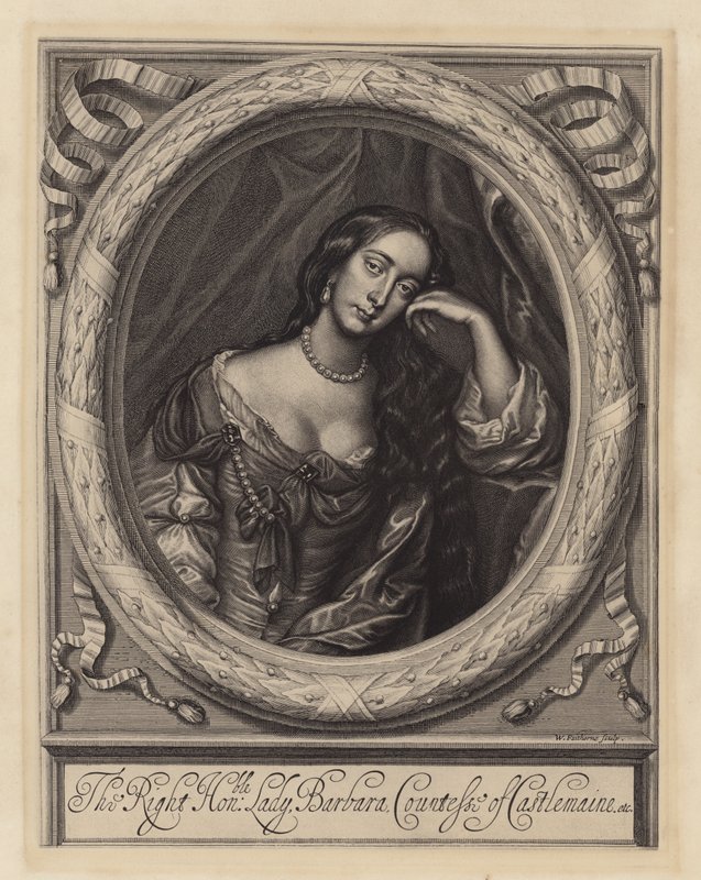 Barbara Villiers, grevinde af Castlemaine, elskerinde til kong Charles II (gravering) af Peter (after) Lely
