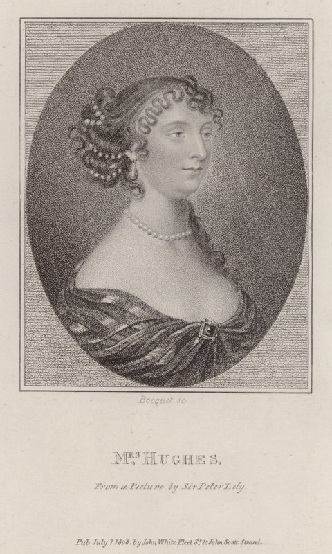Margaret Hughes, engelsk skuespillerinde (gravering) af Peter (after) Lely