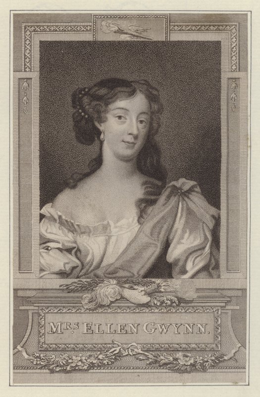 Nell Gwyn, elskerinde til kong Charles II (gravering) af Peter (after) Lely